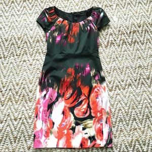Elie Tahari Forest Green Watercolor Floral Shift